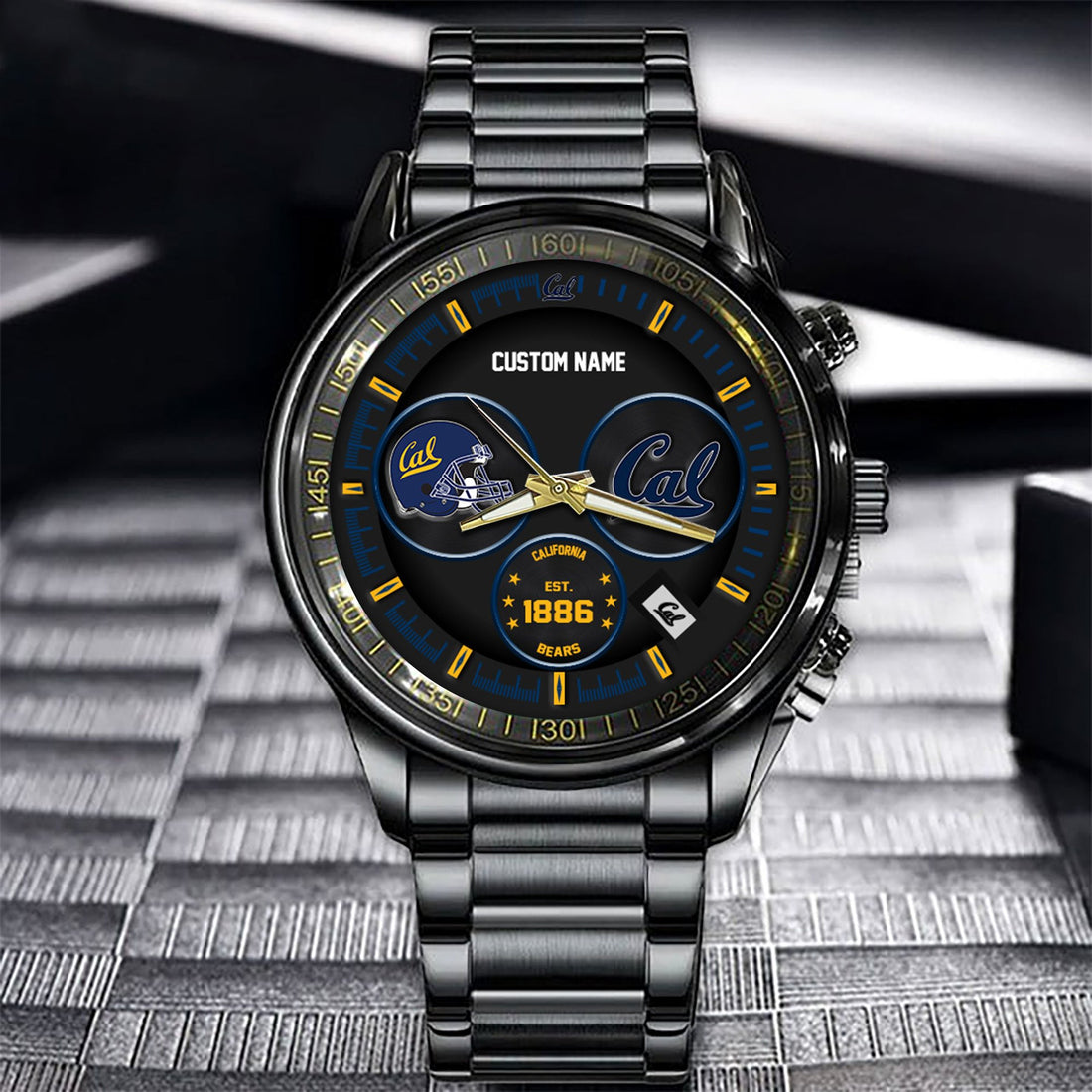 California Golden Bears Black Stainless Steel Watch - Custom Name 58437