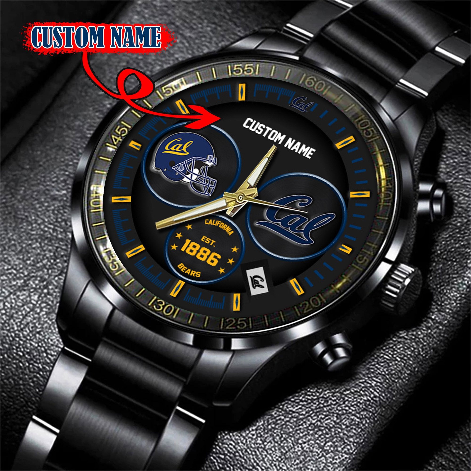 California Golden Bears Black Stainless Steel Watch - Custom Name 58437