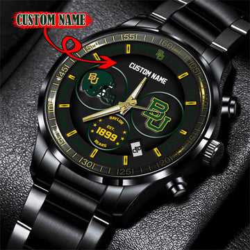 Baylor Bears Black Stainless Steel Watch - Custom Name 58437