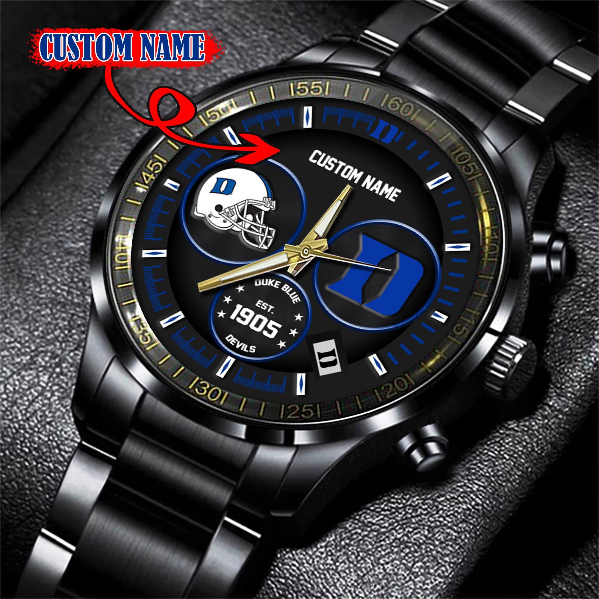 Duke Blue Devils Black Stainless Steel Watch - Custom Name 58437
