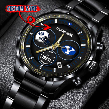 BYU Cougars Black Stainless Steel Watch - Custom Name 58437