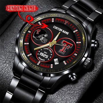 Texas Tech Red Raiders Black Stainless Steel Watch - Custom Name 58437