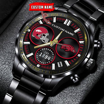 Arkansas Razorbacks - Black Stainless Steel Watch