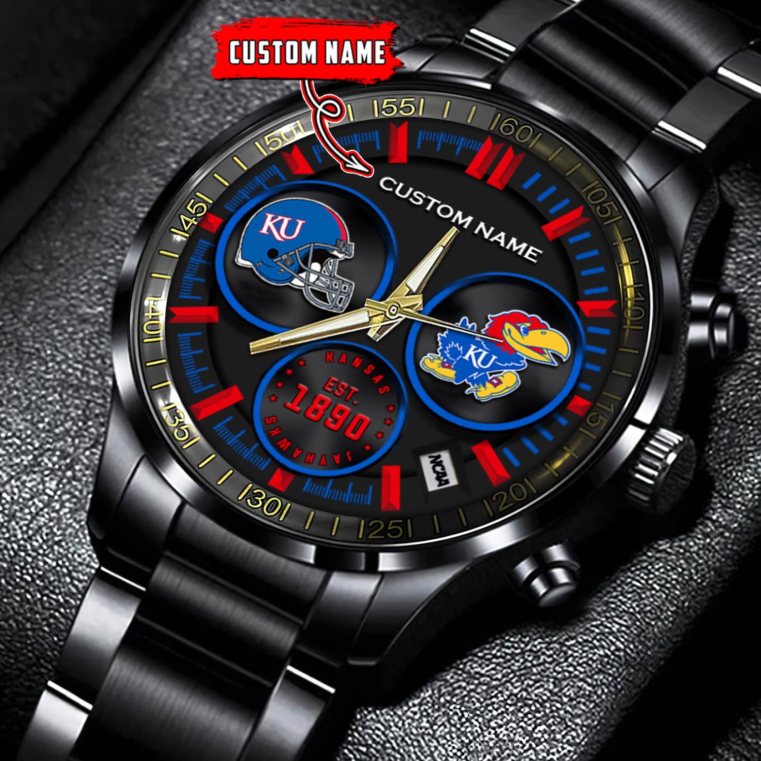 Kansas Jayhawks - Black Stainless Steel Watch