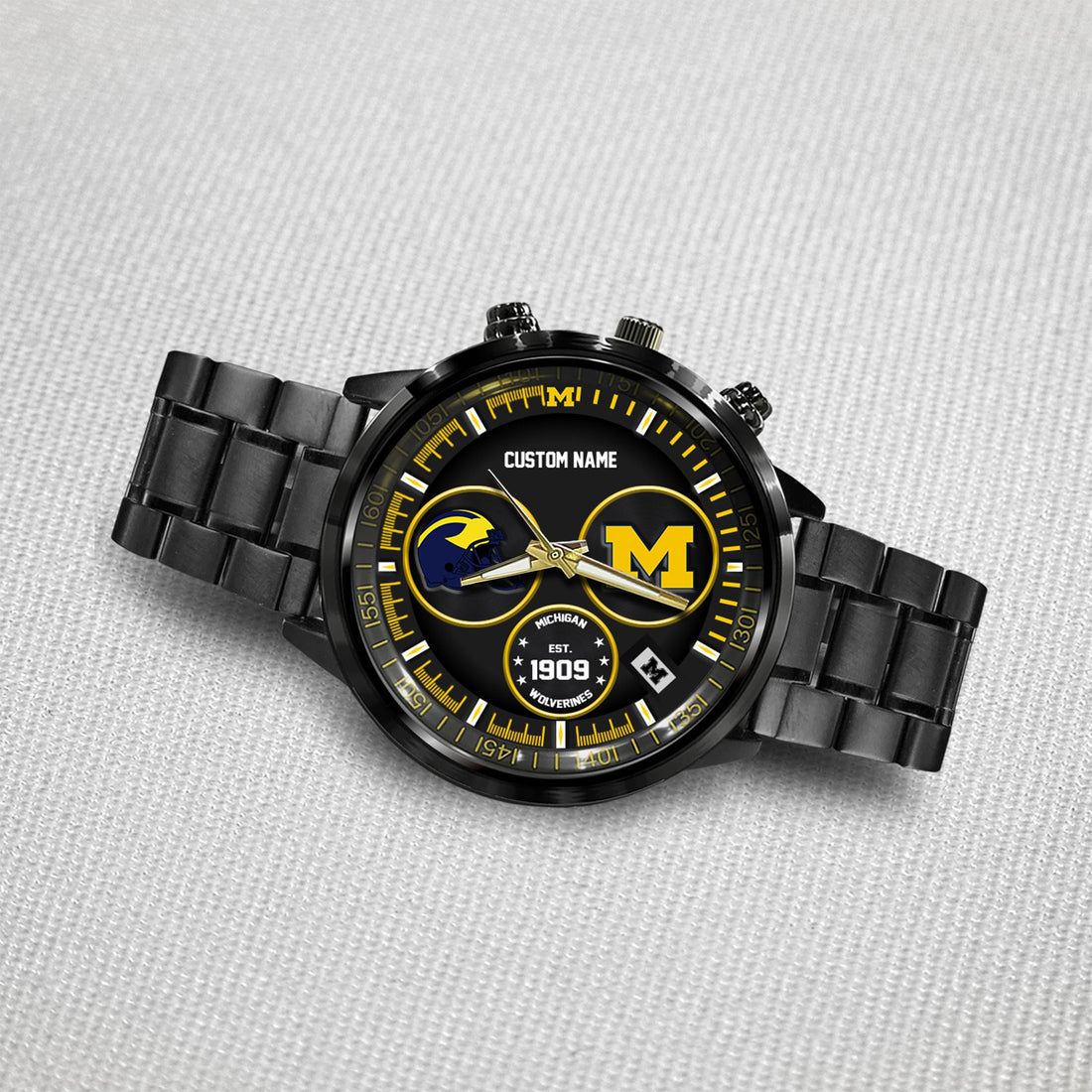 Michigan Wolverines Black Stainless Steel Watch - Custom Name 58437