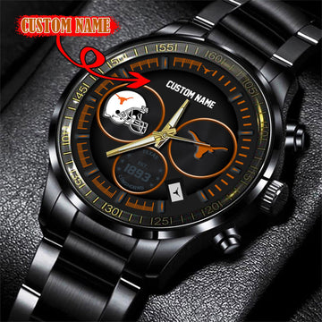Texas Longhorns Black Stainless Steel Watch - Custom Name 58437