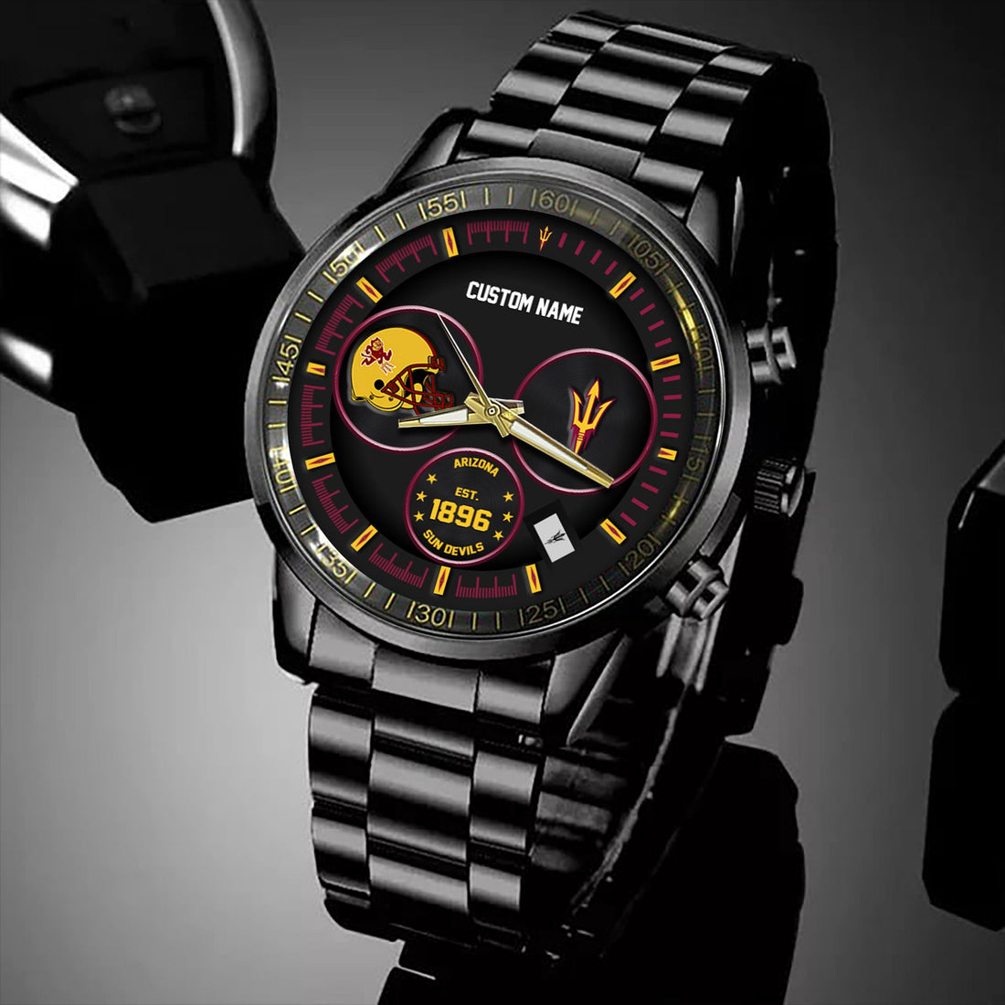 Arizona State Sun Devils Black Stainless Steel Watch - Custom Name 58437