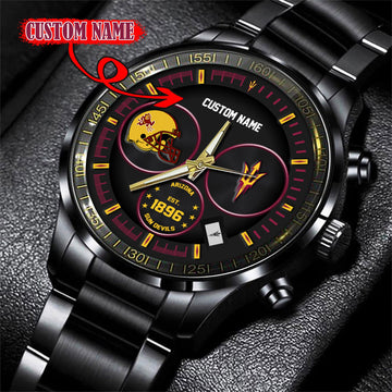 Arizona State Sun Devils Black Stainless Steel Watch - Custom Name 58437