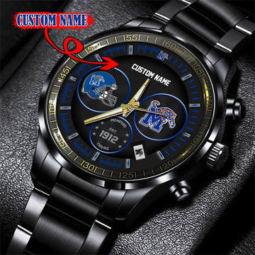 Memphis Tigers Black Stainless Steel Watch - Custom Name 58437