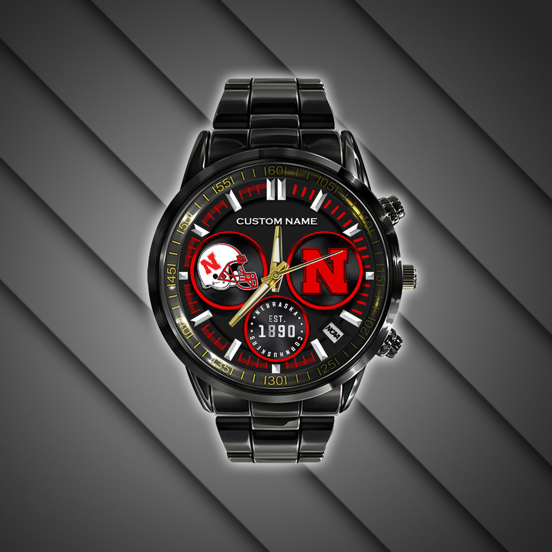 Nebraska Cornhuskers - Black Stainless Steel Watch