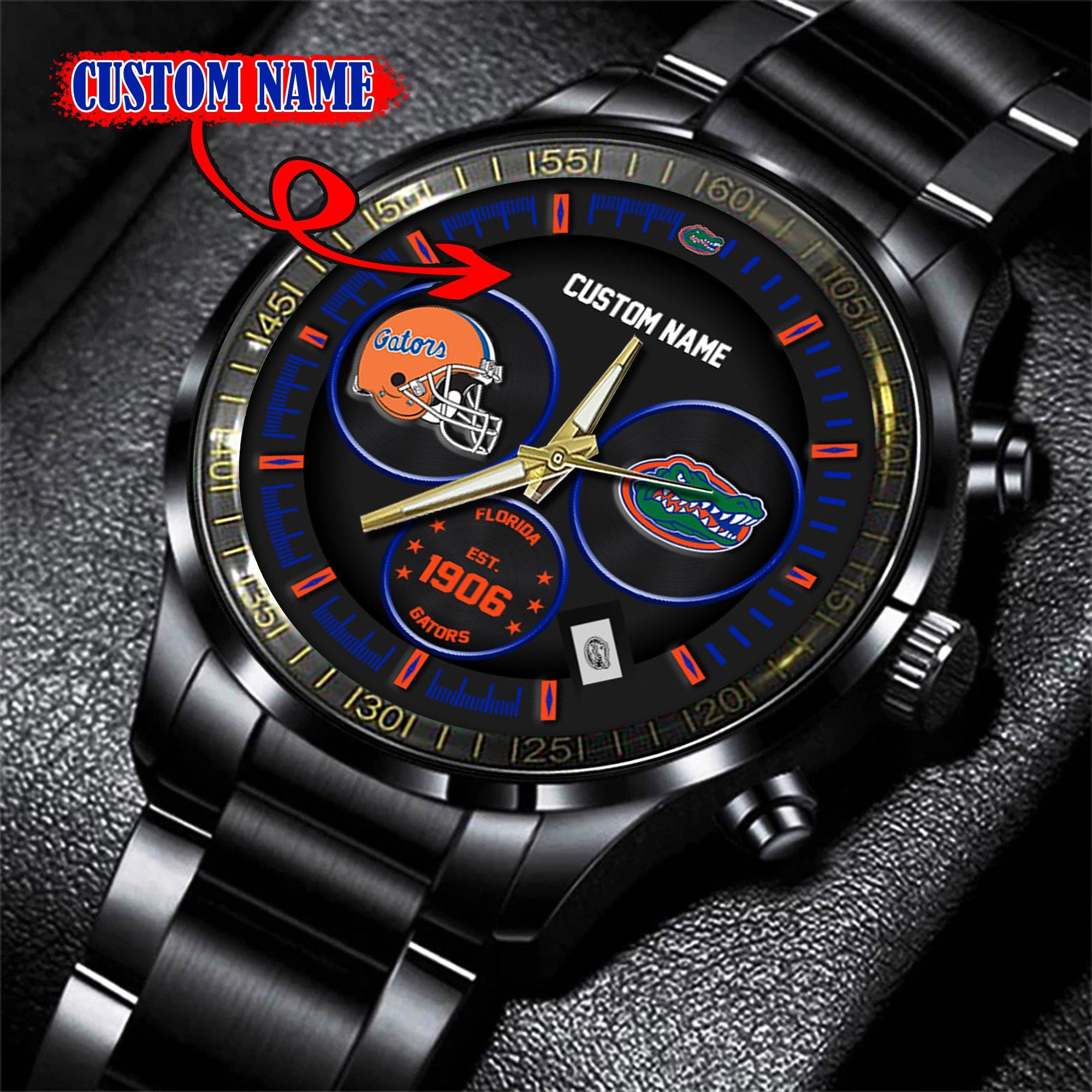 Florida Gators Black Stainless Steel Watch - Custom Name 58437