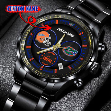 Florida Gators Black Stainless Steel Watch - Custom Name 58437