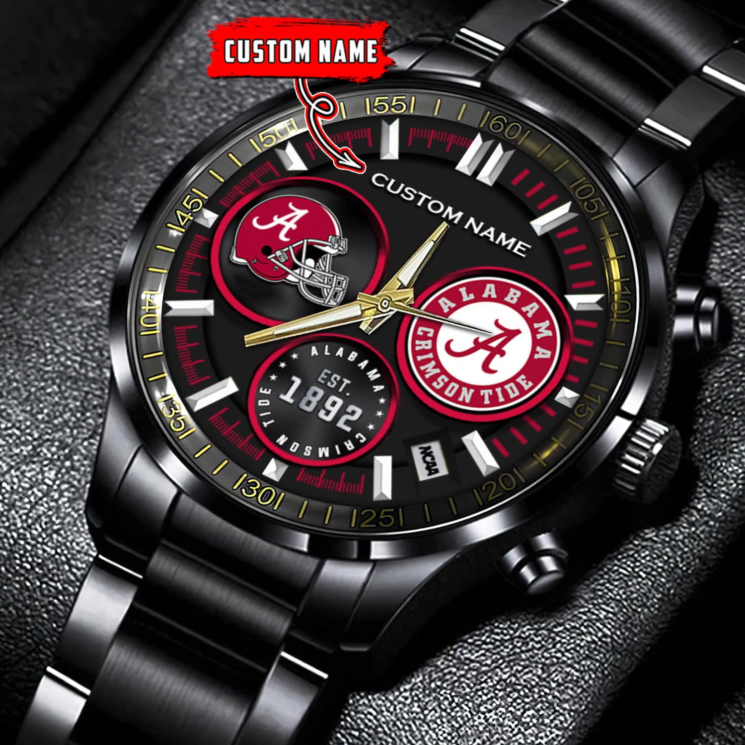 Alabama Crimson Tide - Black Stainless Steel Watch