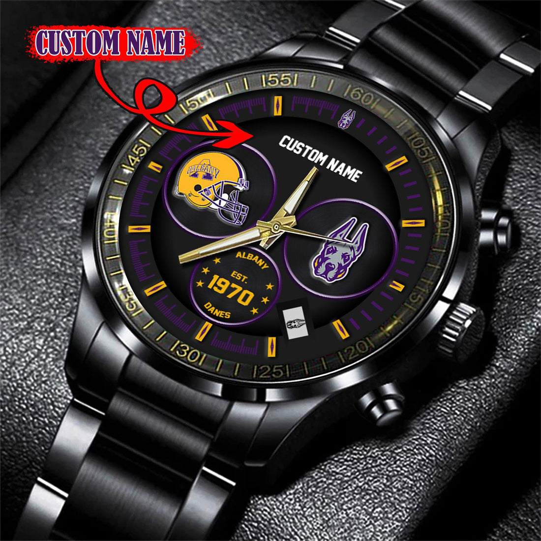 Albany Great Danes Black Stainless Steel Watch - Custom Name 58437