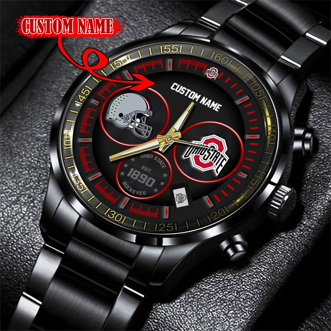 Ohio State Buckeyes Black Stainless Steel Watch - Custom Name 58437