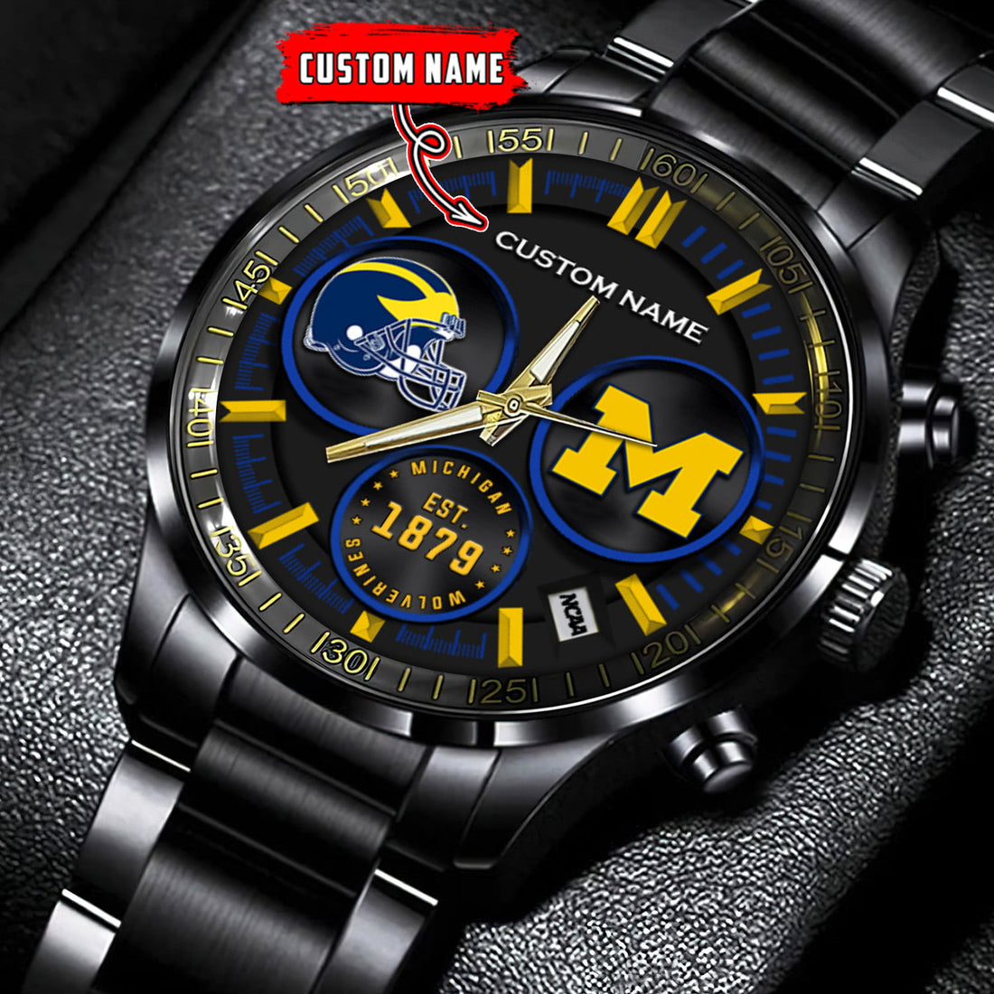 Michigan Wolverines - Black Stainless Steel Watch
