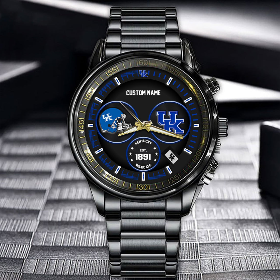 Kentucky Wildcats Black Stainless Steel Watch - Custom Name 58437
