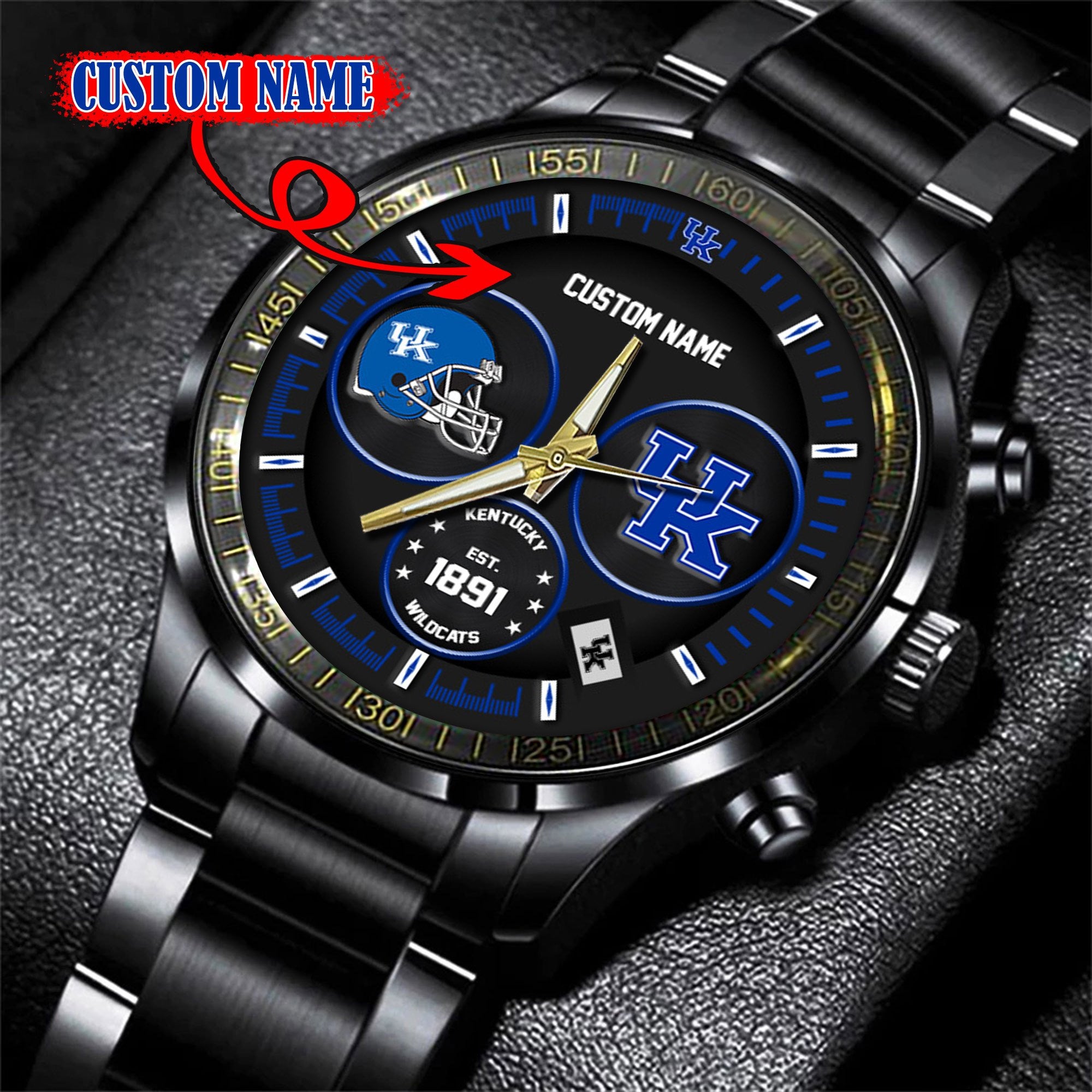 Kentucky Wildcats Black Stainless Steel Watch - Custom Name 58437