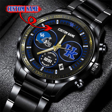 Kentucky Wildcats Black Stainless Steel Watch - Custom Name 58437