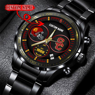 USC Trojans Black Stainless Steel Watch - Custom Name 58437