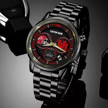 Utah Utes Black Stainless Steel Watch - Custom Name 58437