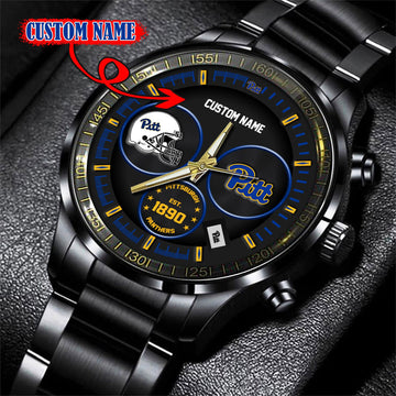 Pittsburgh Panthers Black Stainless Steel Watch - Custom Name 58437
