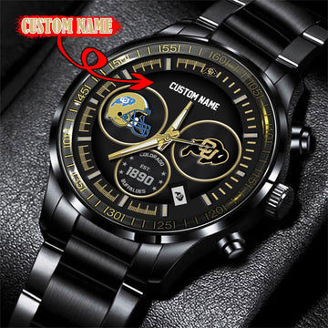 Colorado Buffaloes Black Stainless Steel Watch - Custom Name 58437