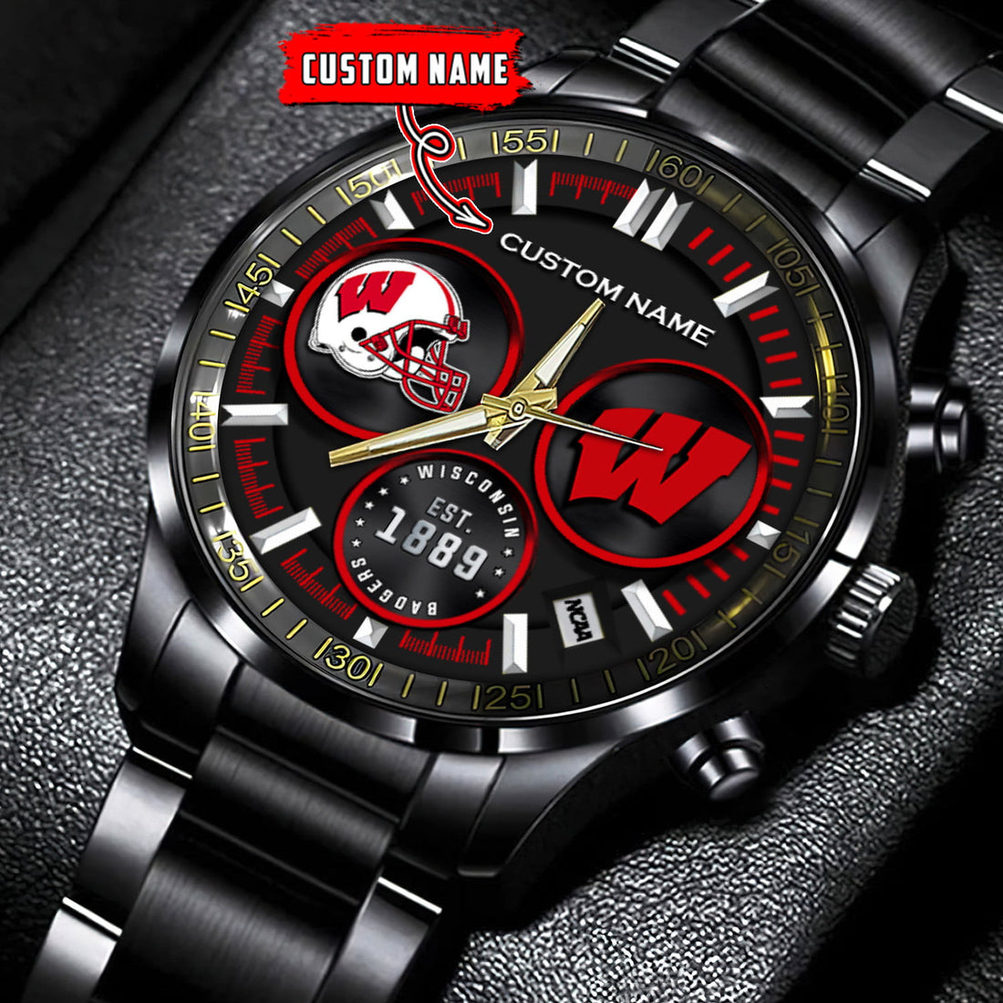 Wisconsin Badgers - Black Stainless Steel Watch