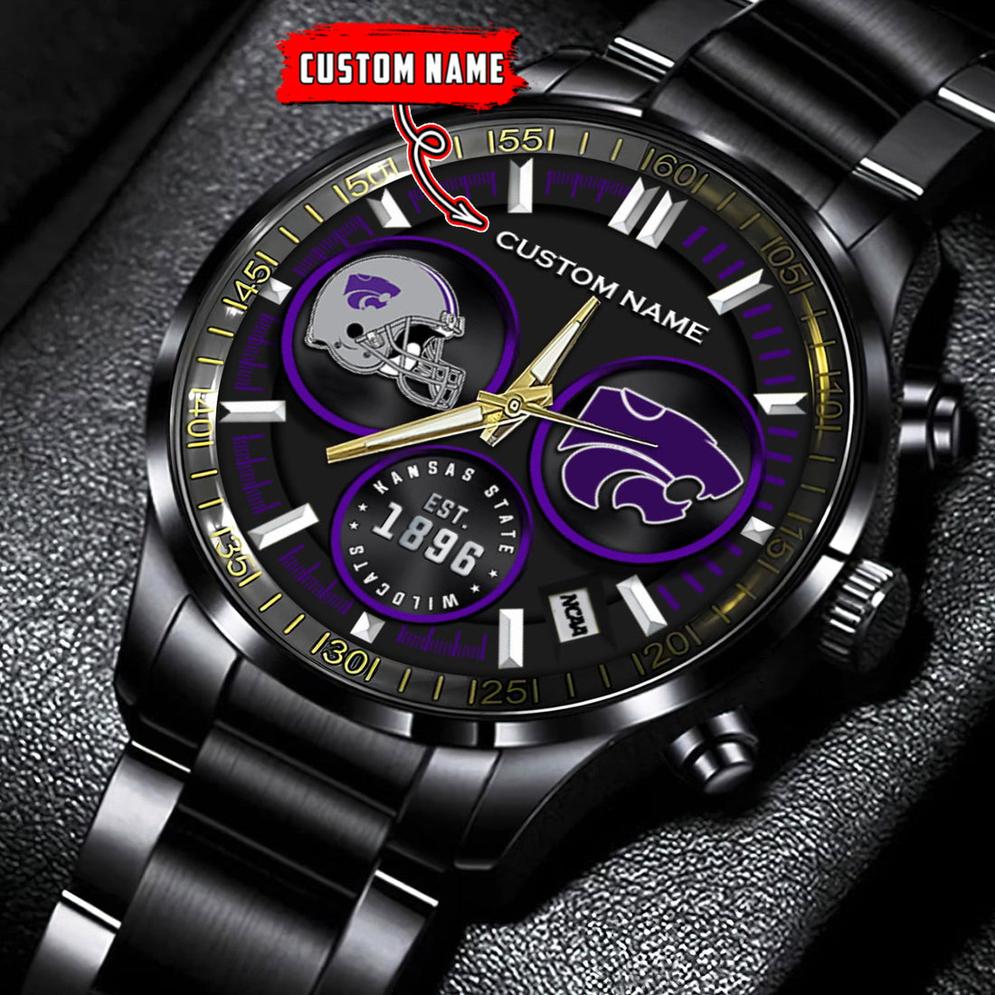 Kansas State Wildcats - Black Stainless Steel Watch