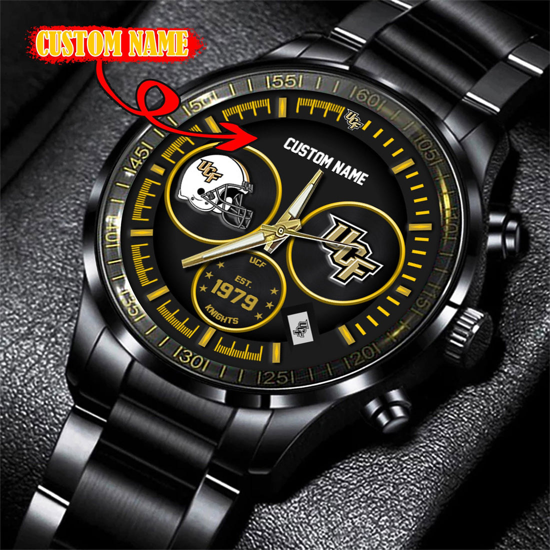 UCF Knights Black Stainless Steel Watch - Custom Name 58437