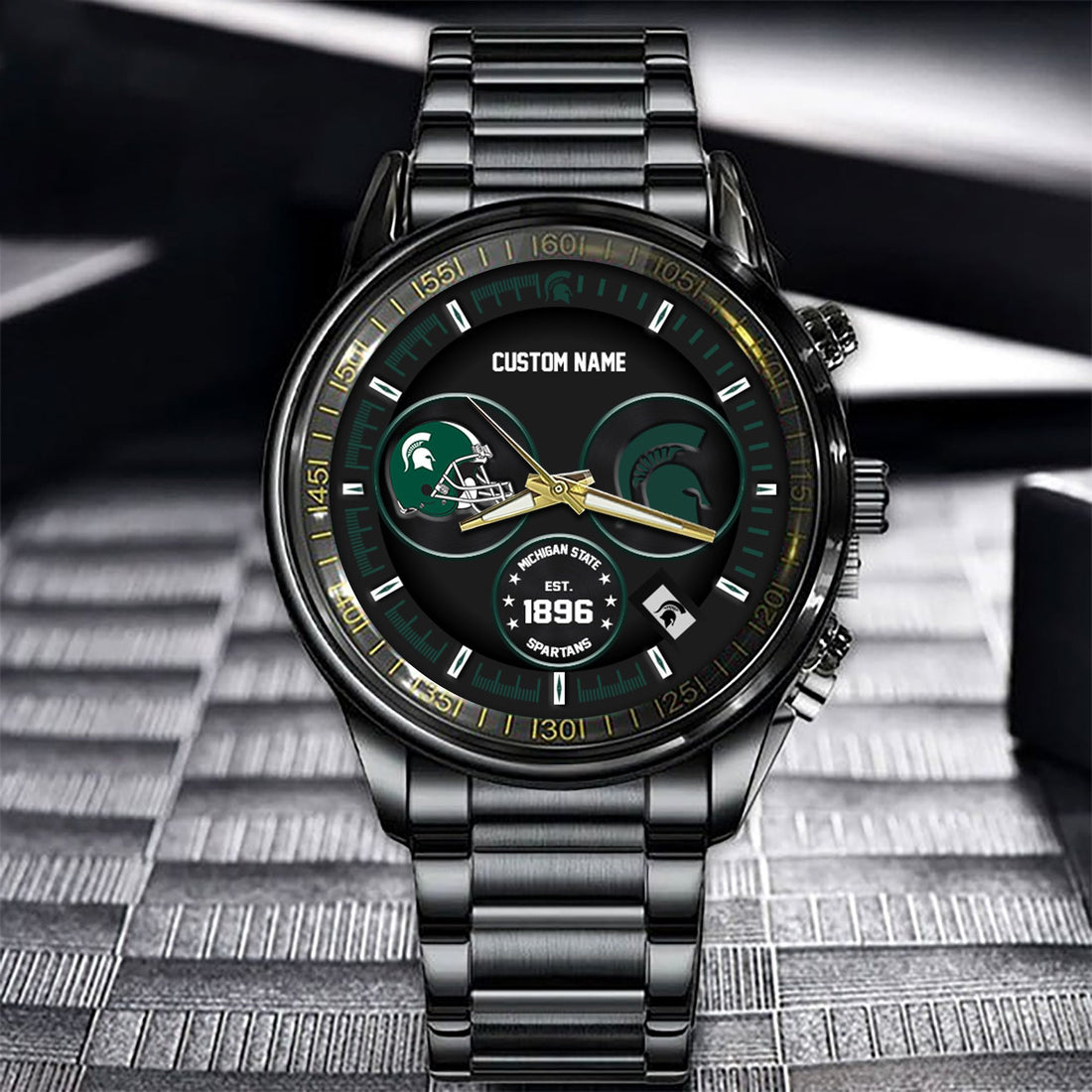 Michigan State Spartans Black Stainless Steel Watch - Custom Name 58437