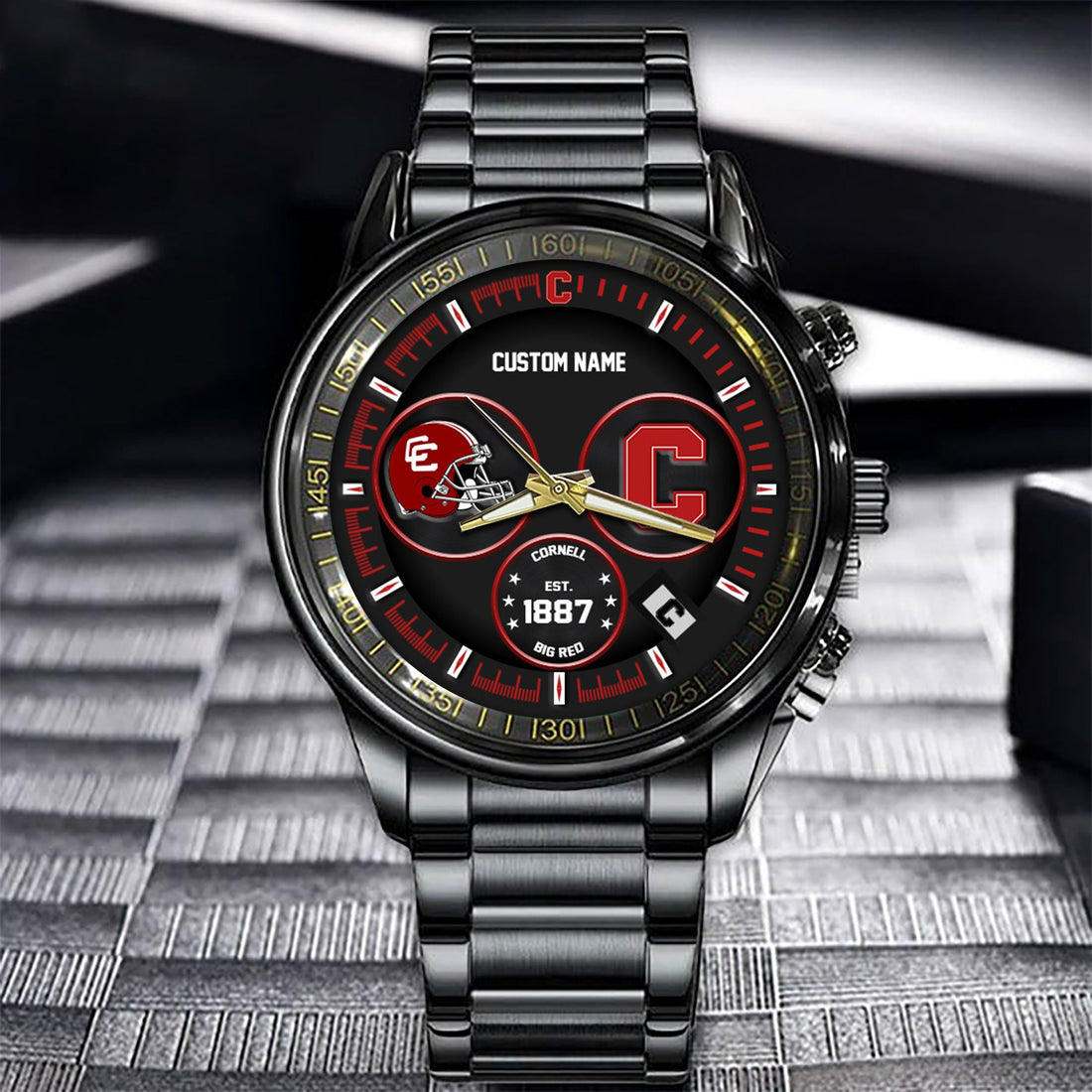 Cornell Big Red Black Stainless Steel Watch - Custom Name 58437
