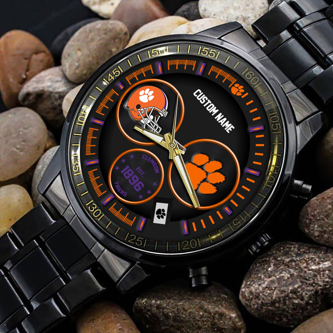 Clemson Tigers Black Stainless Steel Watch - Custom Name 58437