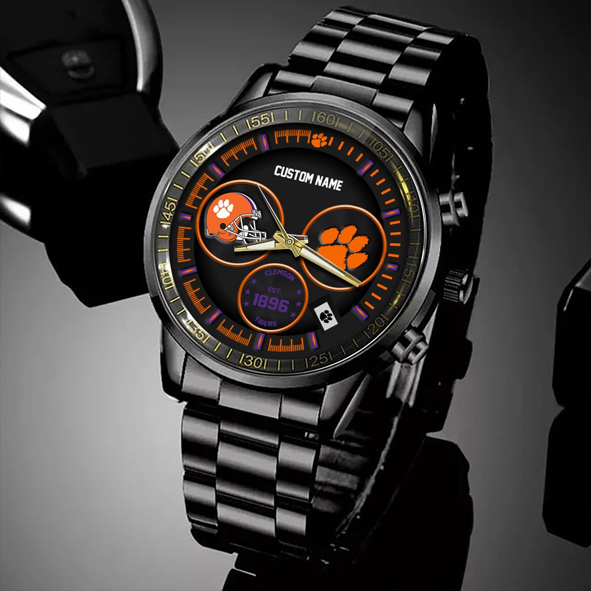 Clemson Tigers Black Stainless Steel Watch - Custom Name 58437