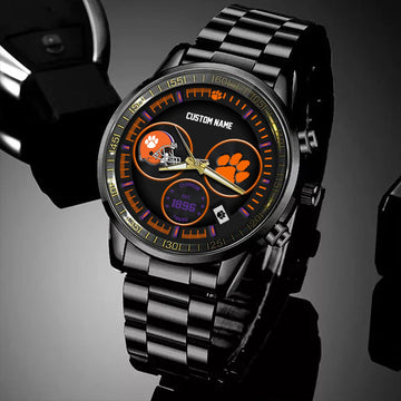 Clemson Tigers Black Stainless Steel Watch - Custom Name 58437