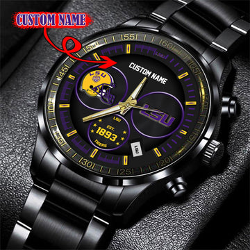LSU TIGERS Black Stainless Steel Watch - Custom Name 58437