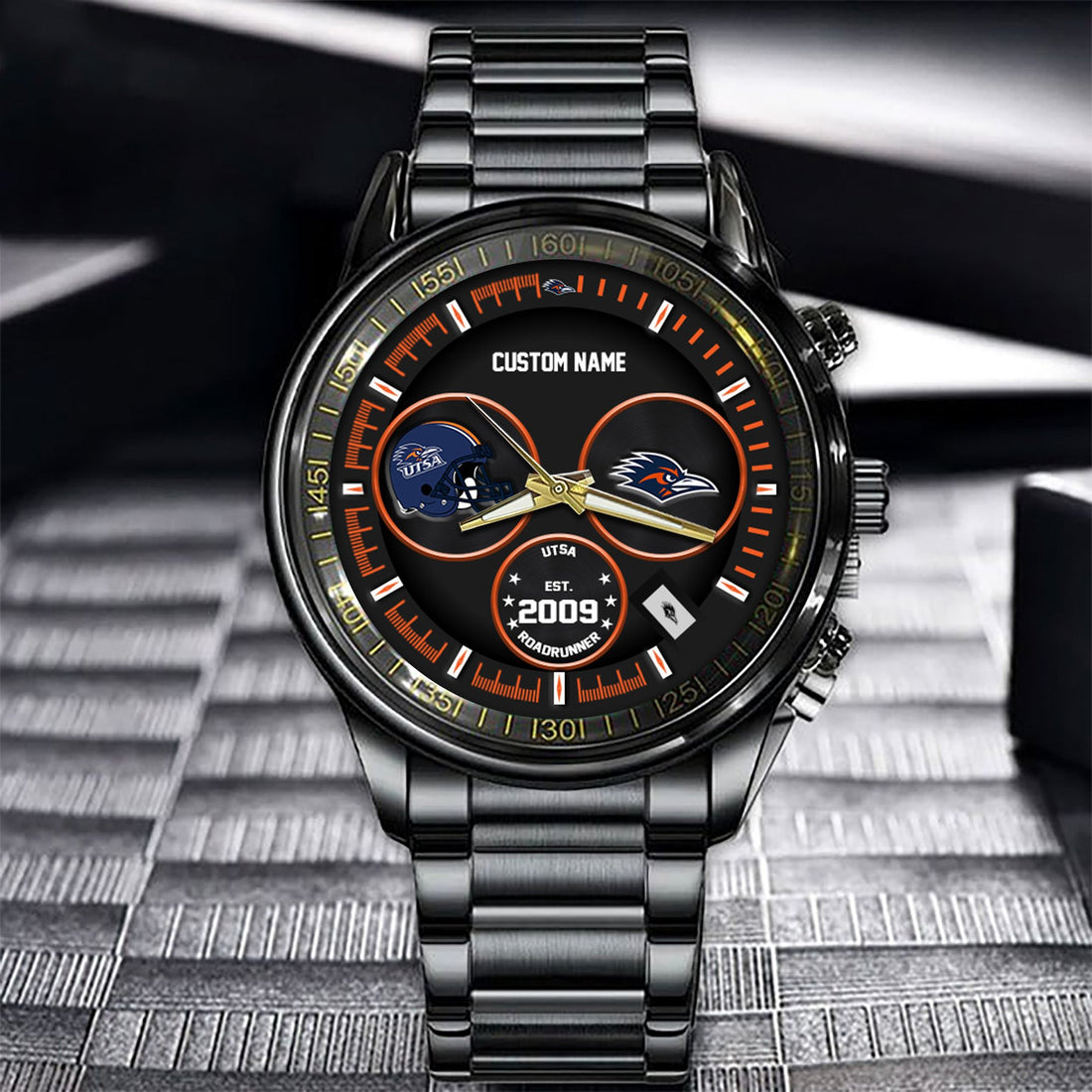 UTSA Roadrunners Black Stainless Steel Watch - Custom Name 58437