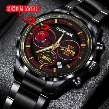 Iowa State Cyclones Black Stainless Steel Watch - Custom Name 58437