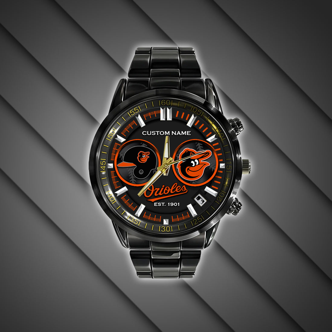 Baltimore Orioles �C Black Stainless Steel Watch