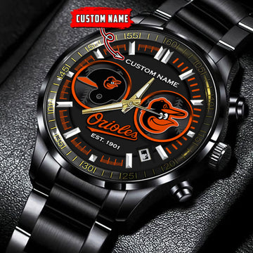 Baltimore Orioles �C Black Stainless Steel Watch