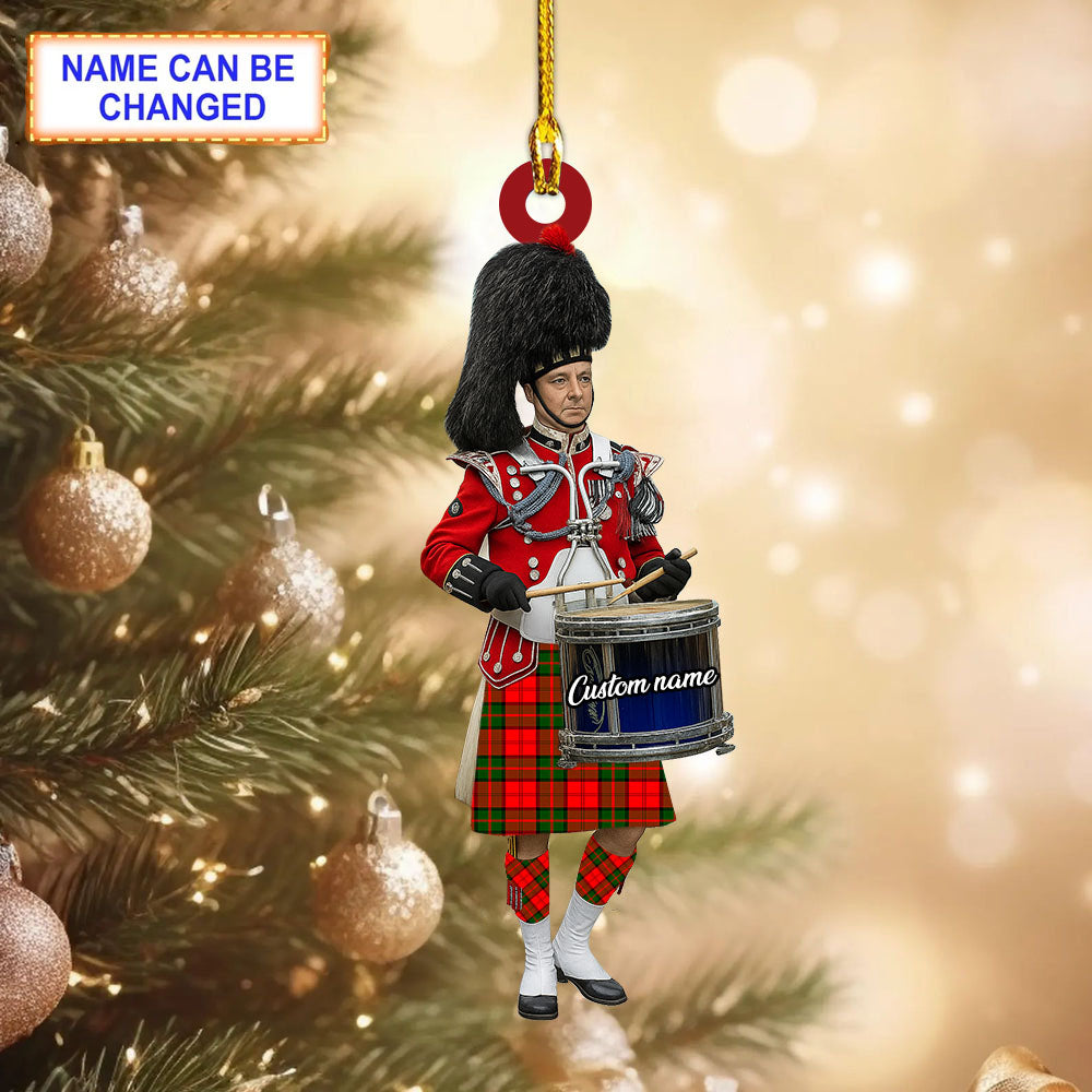 Personalized Clan Dunbar Modern Tartan Drummer Ornament with Custom Name--Scottish Christmas Tree Decoration UN67