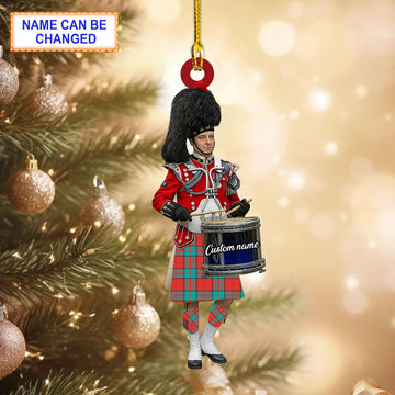 Personalized Clan Dunbar Ancient Tartan Drummer Ornament with Custom Name--Scottish Christmas Tree Decoration UD13