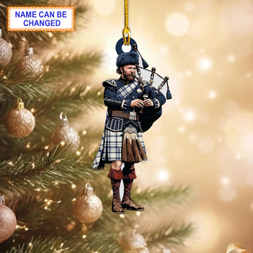 Personalized Clan Asahi Modern Tartan Bagpipe Ornament with Custom Name--Scottish Christmas Tree Decoration JX49