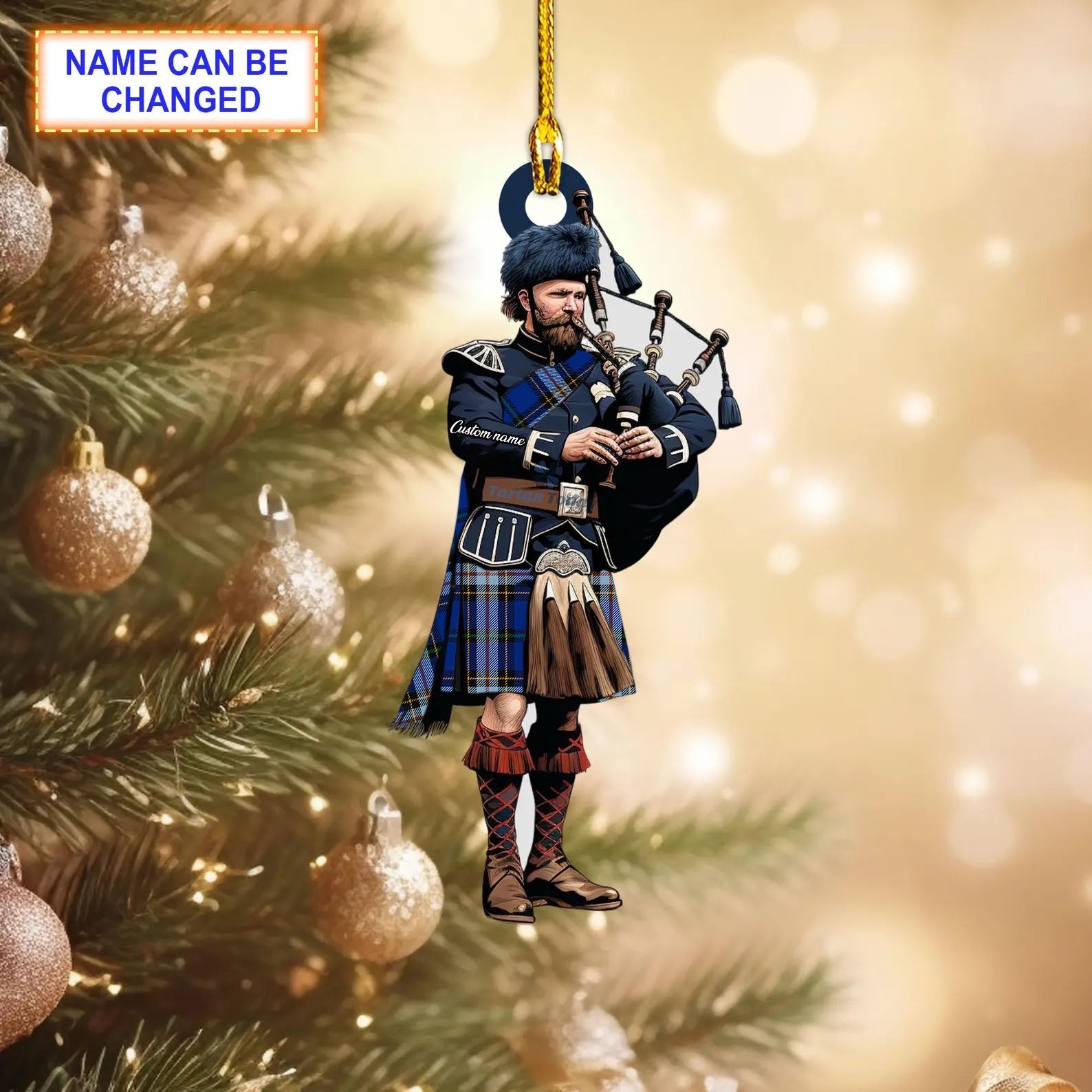 Personalized Clan Arundel County Modern Tartan Bagpipe Ornament with Custom Name--Scottish Christmas Tree Decoration NC92