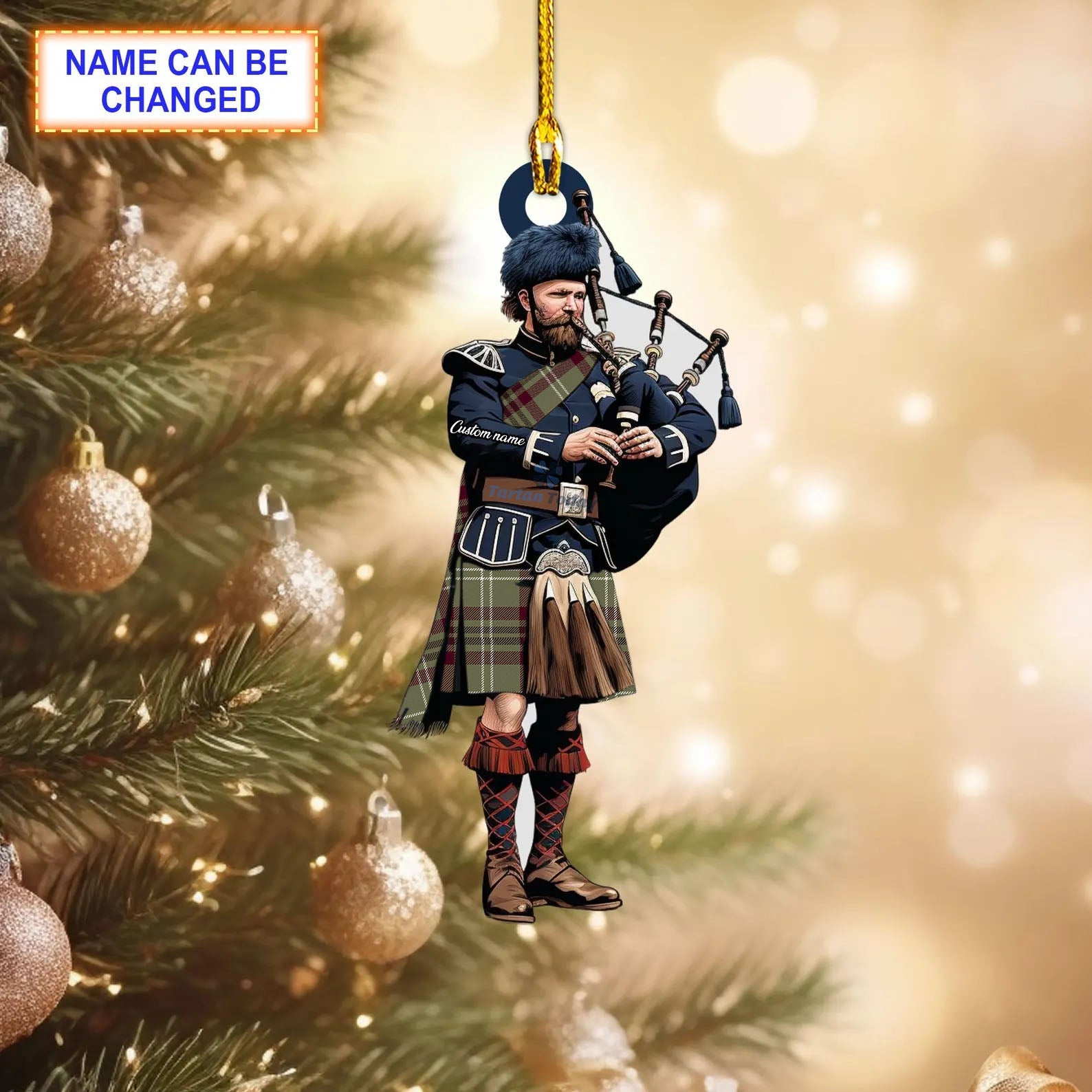Personalized Clan Arkansas State Reproduction Tartan Bagpipe Ornament with Custom Name--Scottish Christmas Tree Decoration MQ14
