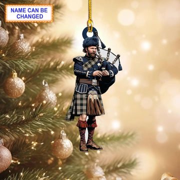 Personalized Clan Alliance of Border Scots Modern Tartan Bagpipe Ornament with Custom Name--Scottish Christmas Tree Decoration HG18