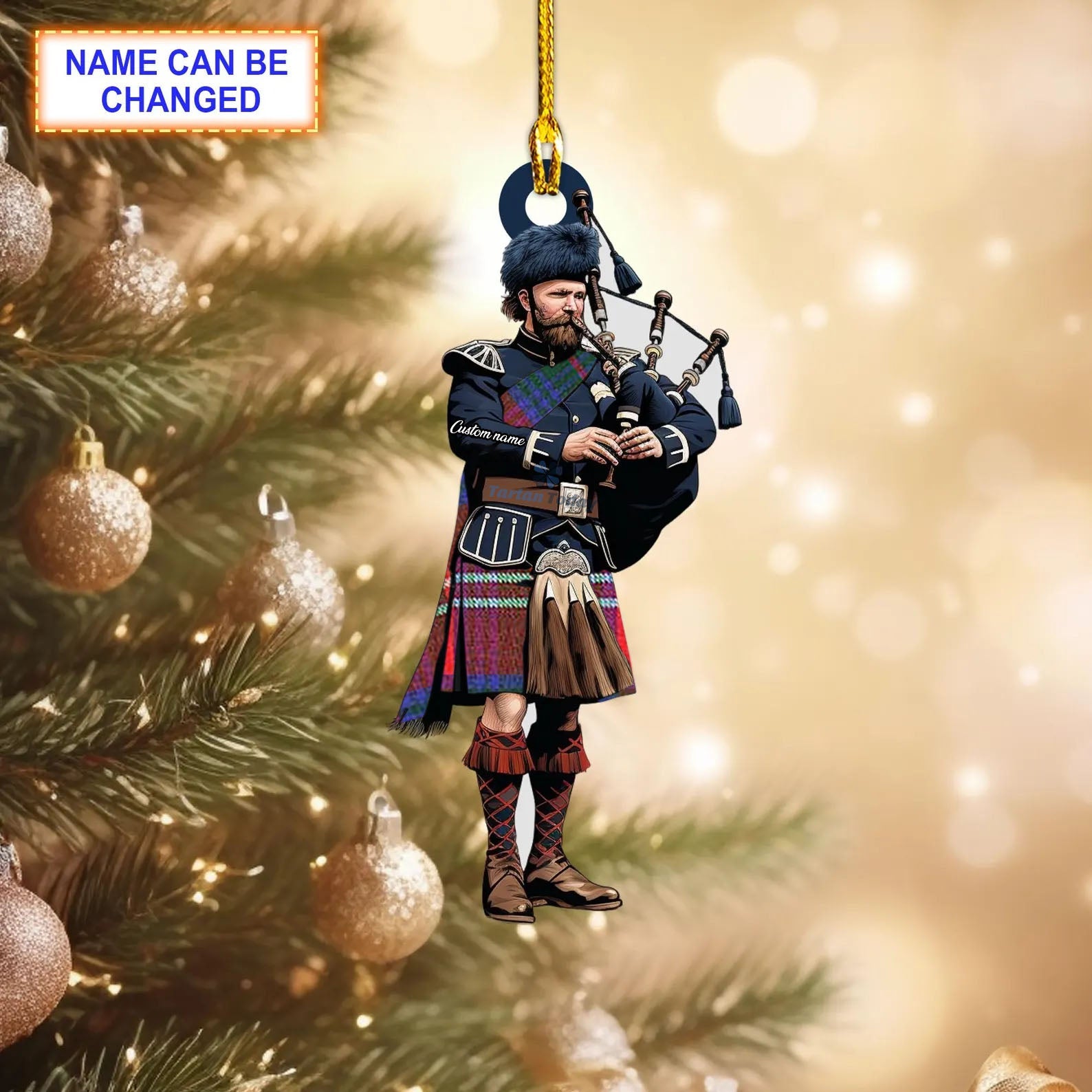 Personalized Clan Chisholm of Strathglass Modern Tartan Bagpipe Ornament with Custom Name--Scottish Christmas Tree Decoration XK66