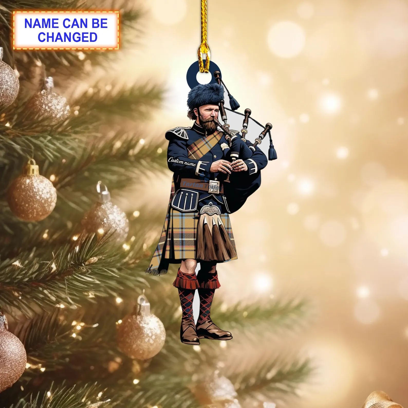 Personalized Clan Christopher Reproduction Tartan Bagpipe Ornament with Custom Name--Scottish Christmas Tree Decoration VY34