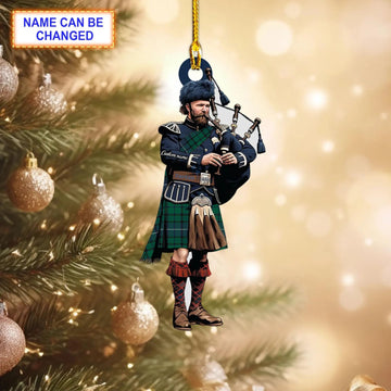 Personalized Clan Clack Modern Tartan Bagpipe Ornament with Custom Name--Scottish Christmas Tree Decoration VX19