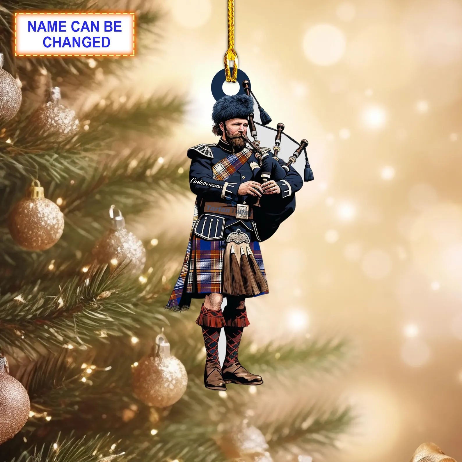 Personalized Clan Chieftain, The Modern Tartan Bagpipe Ornament with Custom Name--Scottish Christmas Tree Decoration TF54